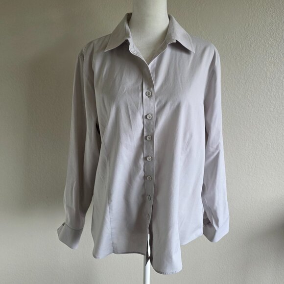 Coldwater Creek No Iron Blouse Button Up Shirt Silver Gray Size Petite L - PL - Picture 1 of 6